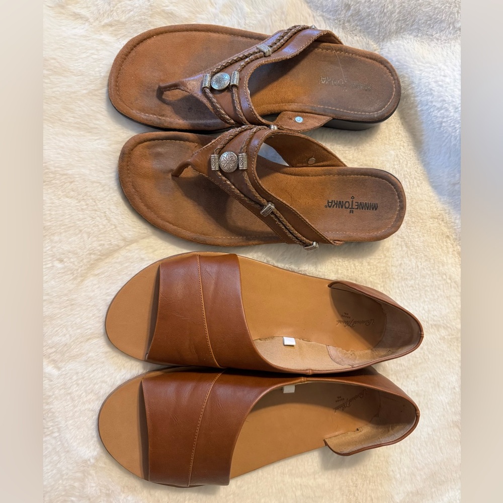 Women’s size 10 Brown Minnetonka and Universal Thread Sandals